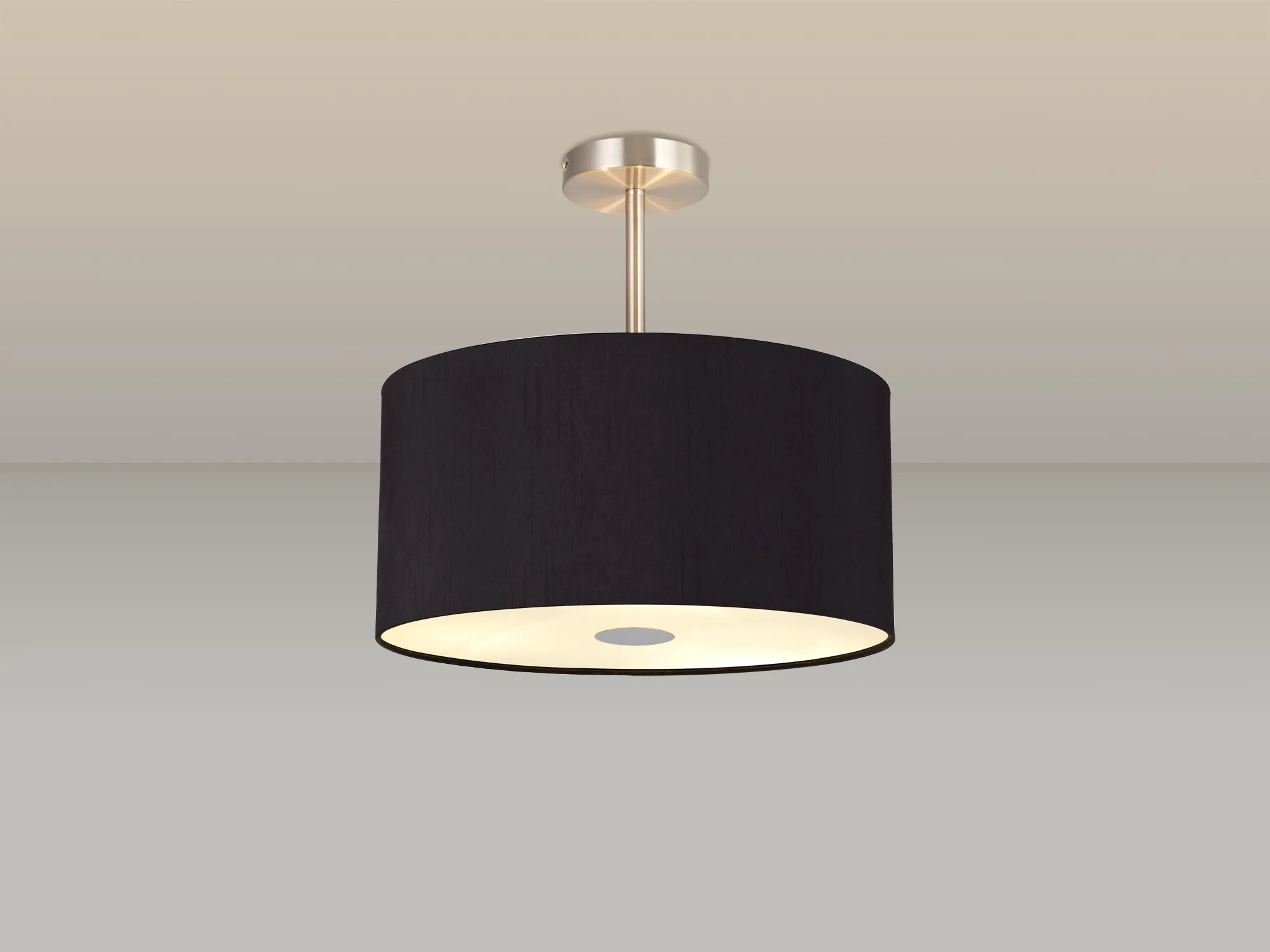 Baymont 40cm Semi Flush 3 Light Satin Nickel, Midnight Black/Green Olive, Frosted Diffuser DK0415  Deco Baymont SN BL/GR